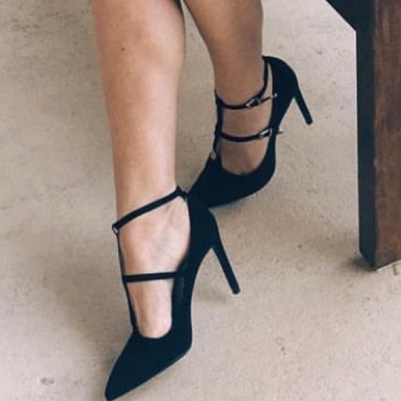Zara Basic Black Suede Strappy Silver Hardware 4" Stiletto Heels Sexy Evening - Picture 1 of 16